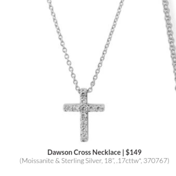 Delicate Cross Necklace in Sterling Silver & Moissanite - Picture 2 of 5